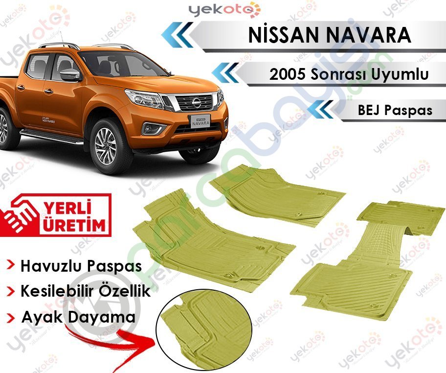 Nissan Navara 2005 Sonrası Uyumlu Havuzlu Kesilebilir Bej Paspas