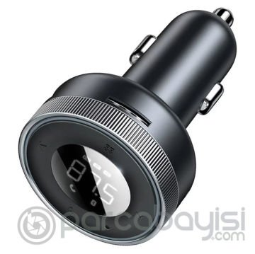 Baseus Dijital Göstergeli Kablosuz Araç içi FM Transmitter + USB Hızlı Şarj Aleti