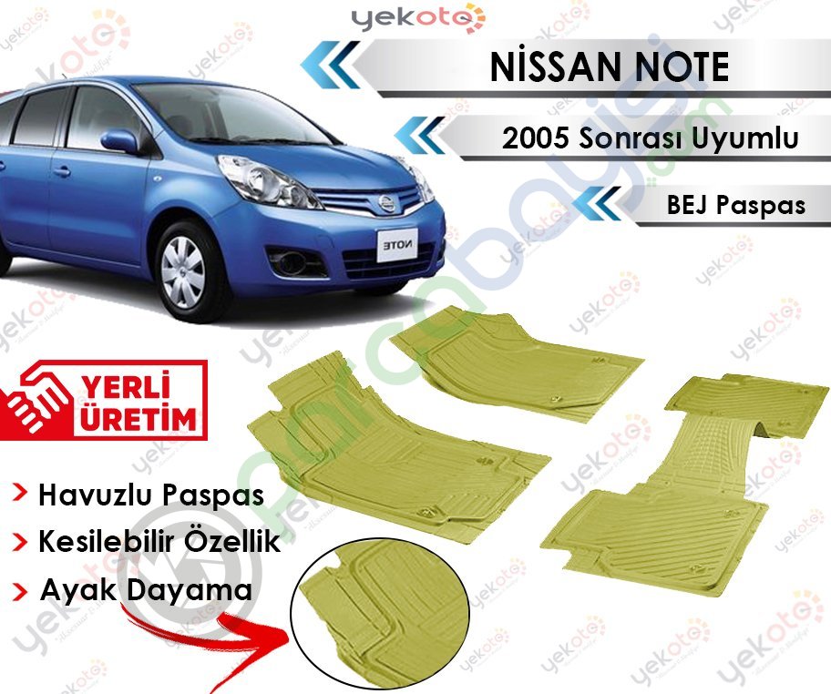 Nissan Note 2005 Sonrası Uyumlu Havuzlu Kesilebilir Bej Paspas