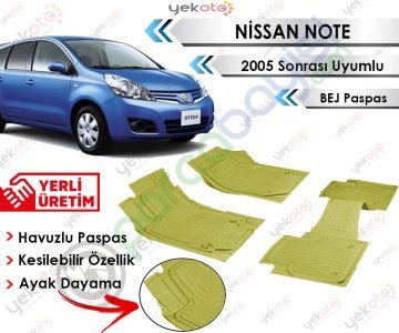 Nissan Note 2005 Sonrası Uyumlu Havuzlu Kesilebilir Bej Paspas