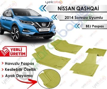 Nissan Qashqai 2014 Sonrası Uyumlu Havuzlu Kesilebilir Bej Paspas