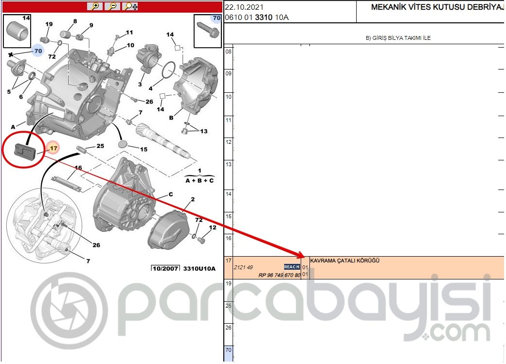 DEBRİYAJ ÇATAL KÖRÜĞÜ PSA ORJİNAL | 9674967080