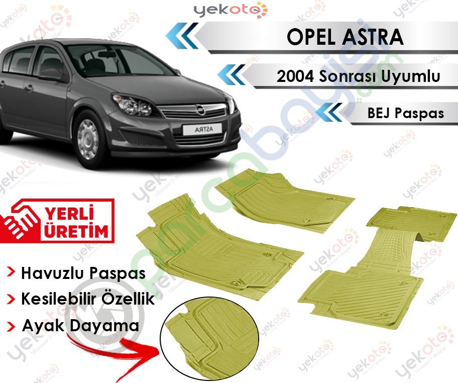 Opel Astra 2004 Sonrası Uyumlu Havuzlu Kesilebilir Bej Paspas