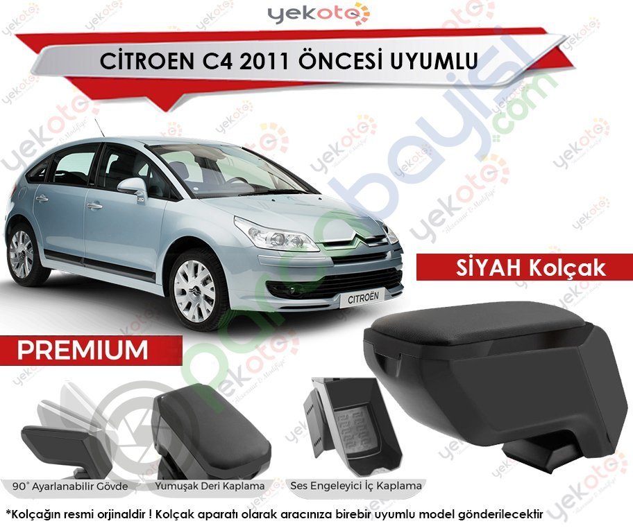 Citroen C4 2011 Öncesi Uyumlu Siyah Kolçak Kol Dayama Ultra Kaliteli