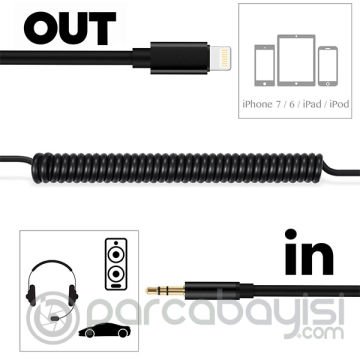 Spiral İPhone 11,11Pro XS XR 7-8 3.5MM Aux Ses Aktarım Kablosu 1.5 Metre