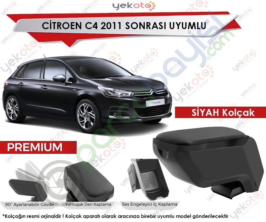 Citroen C4 2011 Sonrası Uyumlu Siyah Kolçak Kol Dayama Ultra Kaliteli