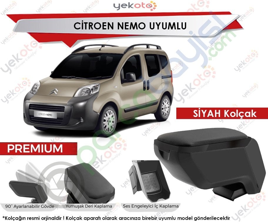 Citroen Nemo Uyumlu Siyah Kolçak Kol Dayama Ultra Kaliteli