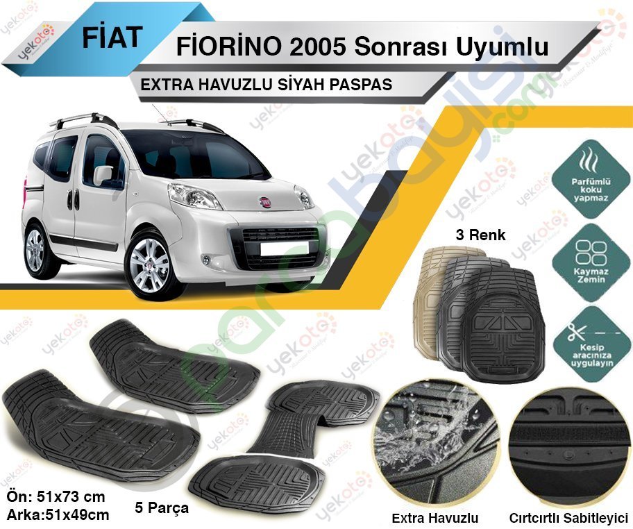 Fiat Fiorino 2005 Sonrası Uyumlu Extra Havuzlu Kesilebilir Siyah Paspas