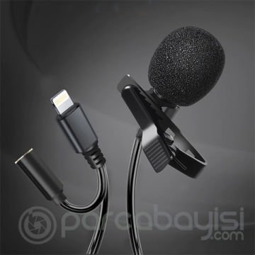 ALLY iPhone Lightning Yaka Mikrofonu+3.5MM jack Profesyonel Youtuber Mikrofonu