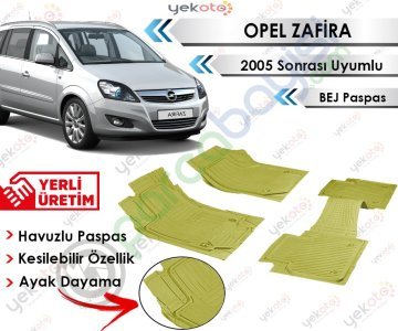 Opel Zafira 2005 Sonrası Uyumlu Havuzlu Kesilebilir Bej Paspas