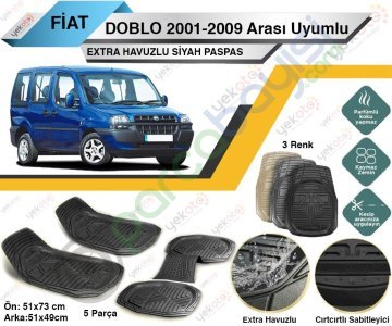 Fiat Doblo 2001-2009 Arası Uyumlu Extra Havuzlu Kesilebilir Siyah Paspas