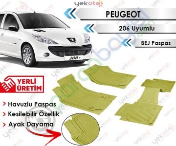 Peugeot 206 Uyumlu Havuzlu Kesilebilir Bej Paspas