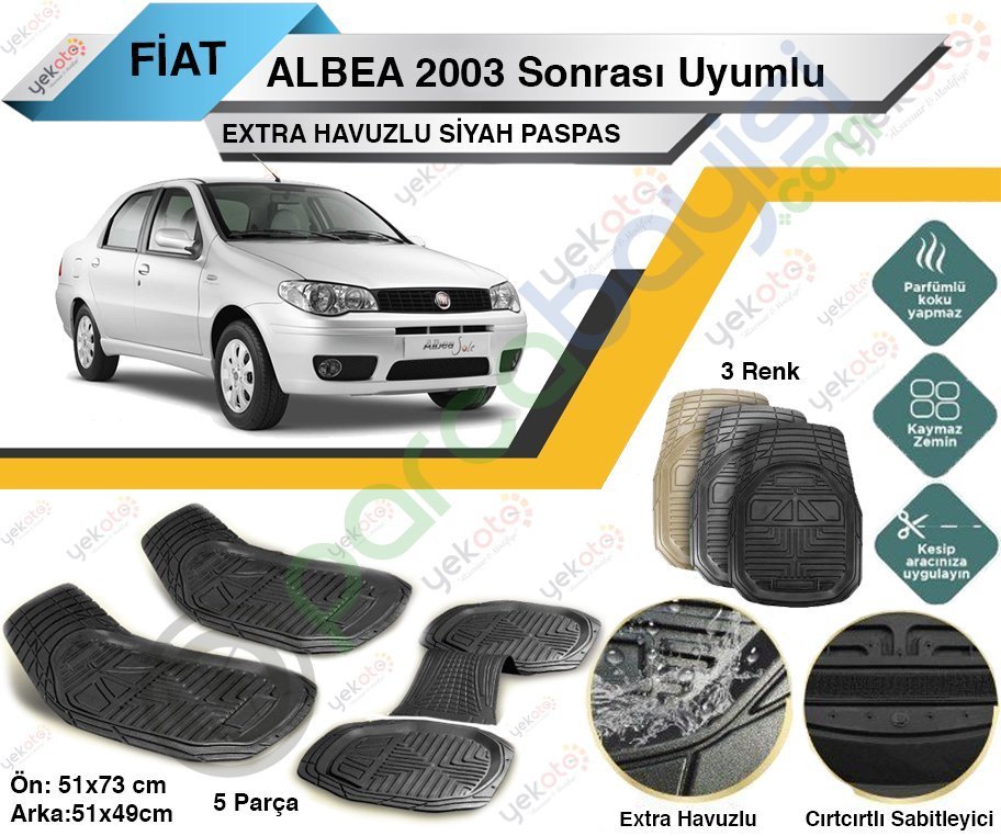 Fiat Albea 2003 Sonrası Uyumlu Extra Havuzlu Kesilebilir Siyah Paspas