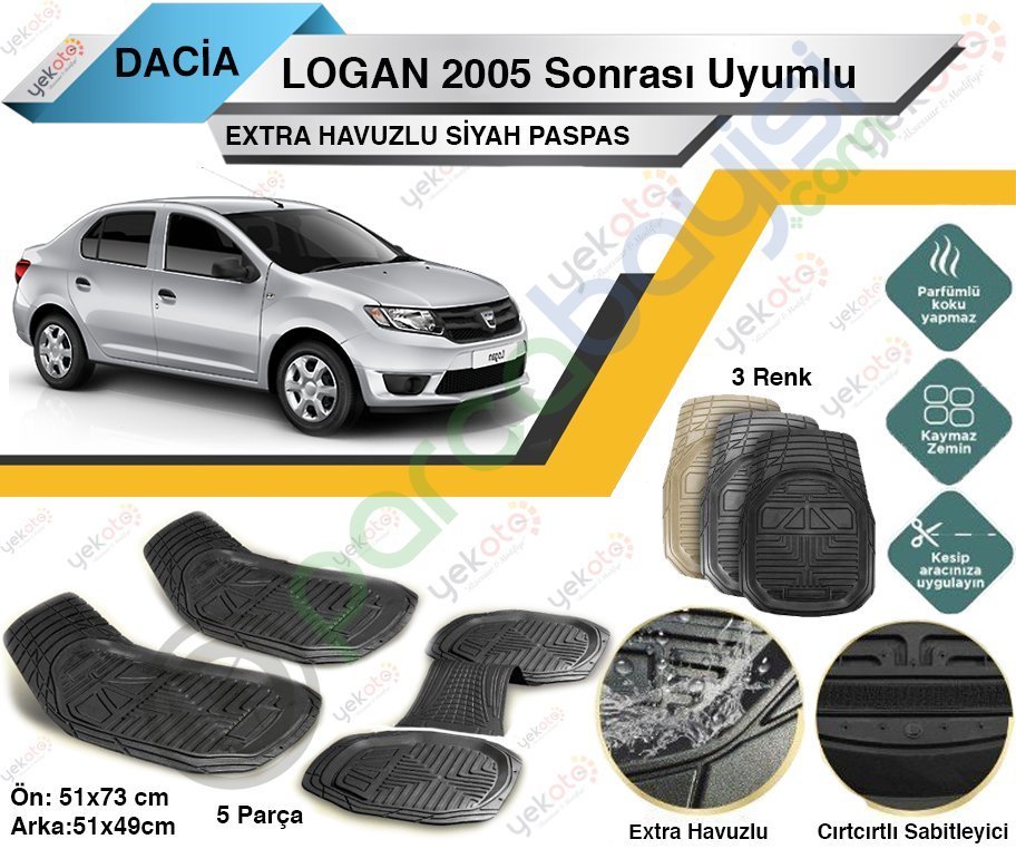 Dacia Logan 2005 Sonrası Uyumlu Extra Havuzlu Kesilebilir Siyah Paspas