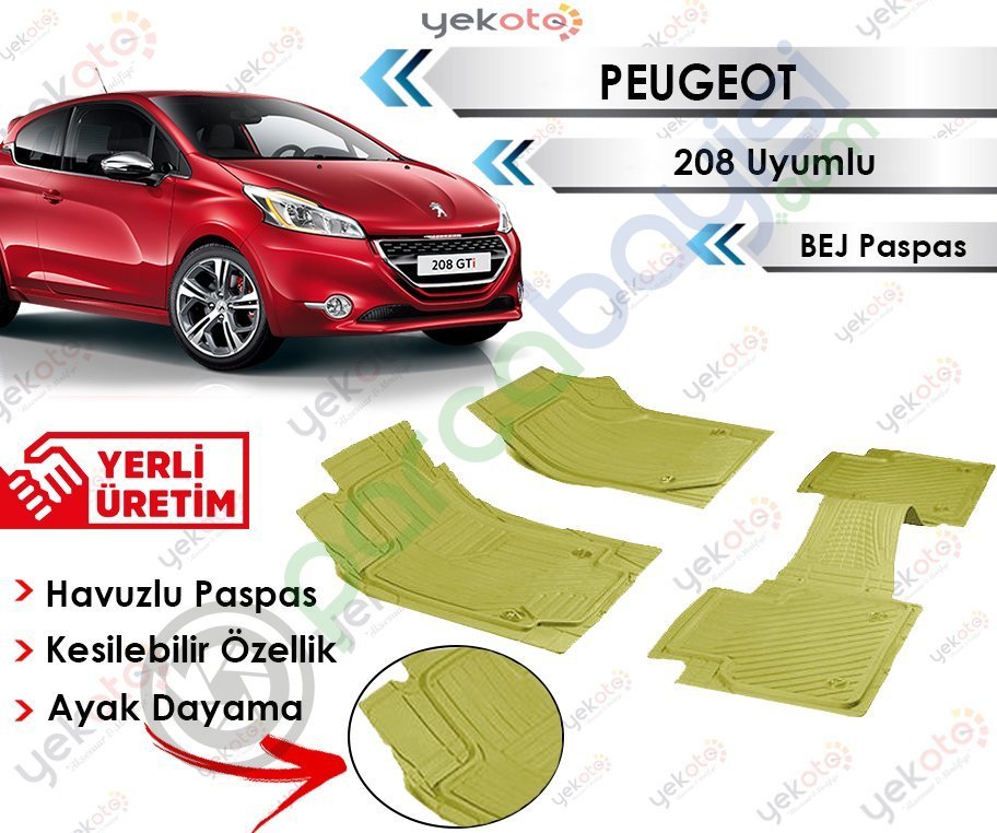 Peugeot 208 Uyumlu Havuzlu Kesilebilir Bej Paspas