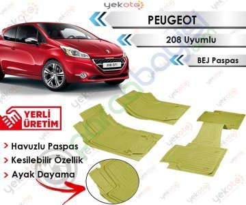Peugeot 208 Uyumlu Havuzlu Kesilebilir Bej Paspas