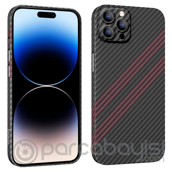 Hoco iPhone 14 Pro Max 6.7 Kılıf Kevlar Texture Kamera Korumalı Telefon Kılıfı