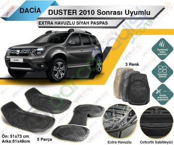 Dacia Duster 2010 Sonrası Uyumlu Extra Havuzlu Kesilebilir Siyah Paspas