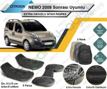 Citroen Nemo 2008 Sonrası Uyumlu Extra Havuzlu Kesilebilir Siyah Paspas