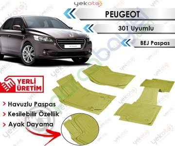 Peugeot 301 Uyumlu Havuzlu Kesilebilir Bej Paspas