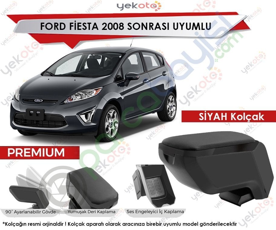 Ford Fiesta 2008 Sonrası Uyumlu Siyah Kolçak Kol Dayama Ultra Kaliteli