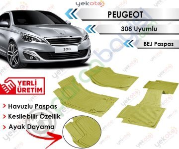 Peugeot 308 Uyumlu Havuzlu Kesilebilir Bej Paspas