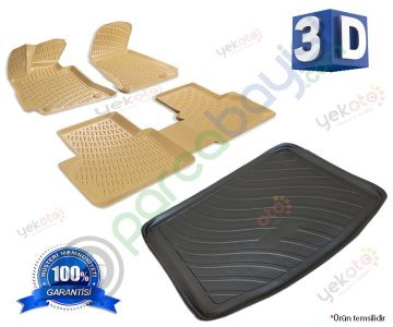 Honda Civic 2006-2012 Arası Sedan Bej 3D Paspas Ve Bagaj Paspas Seti Havuzlu