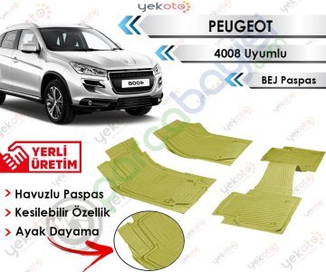 Peugeot 4008 Uyumlu Havuzlu Kesilebilir Bej Paspas