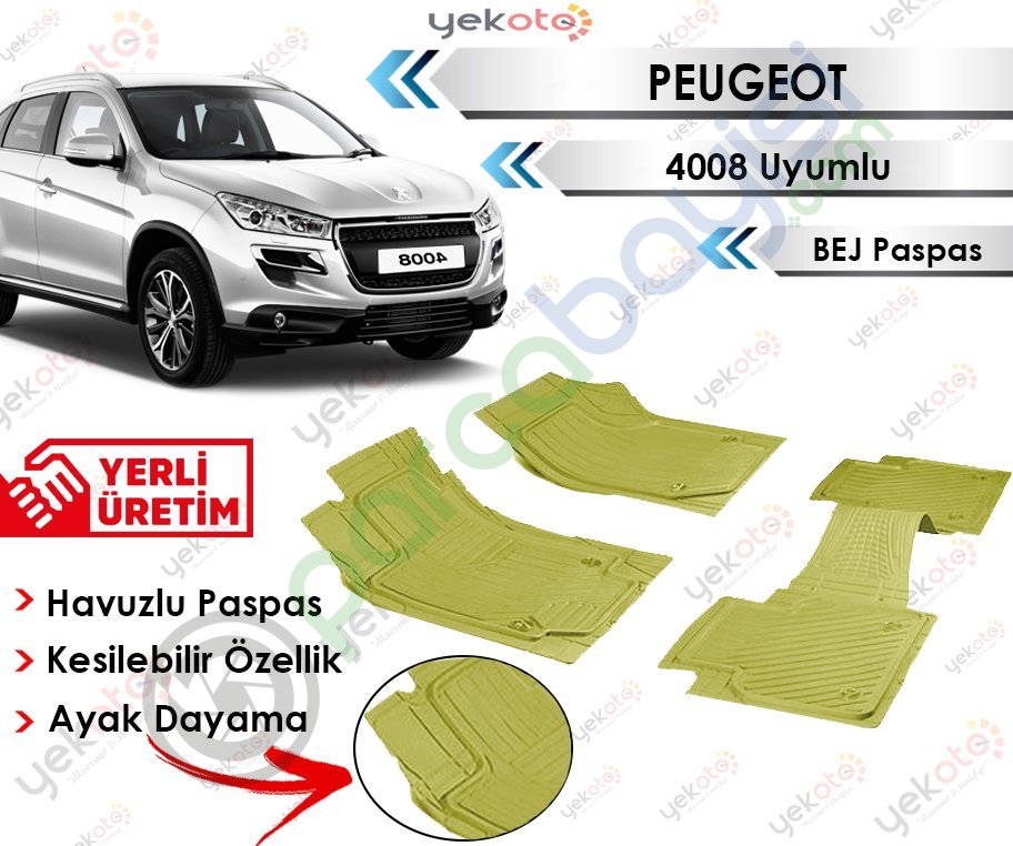 Peugeot 4008 Uyumlu Havuzlu Kesilebilir Bej Paspas