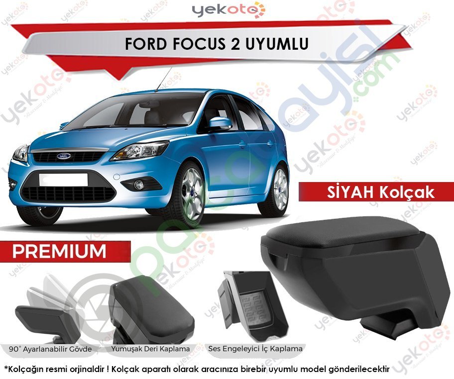Ford Focus 2 Uyumlu Siyah Kolçak Kol Dayama Ultra Kaliteli