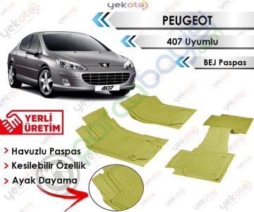 Peugeot 407 Uyumlu Havuzlu Kesilebilir Bej Paspas
