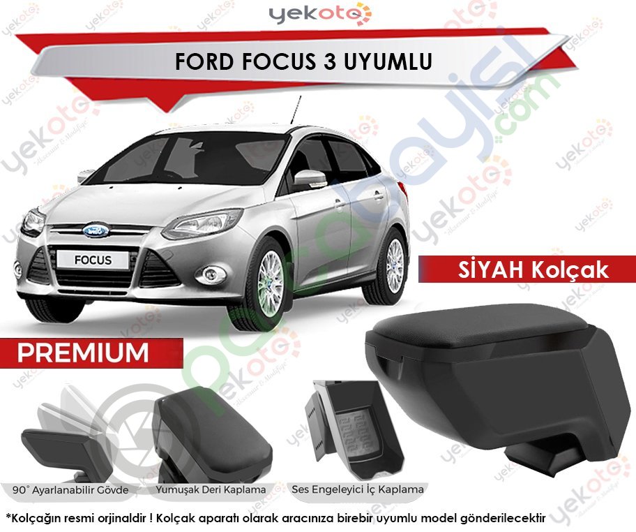 Ford Focus 3 Uyumlu Siyah Kolçak Kol Dayama Ultra Kaliteli