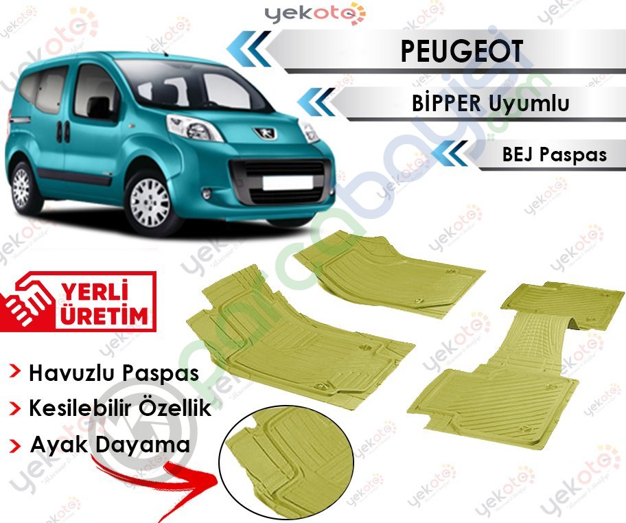 Peugeot Bipper Uyumlu Havuzlu Kesilebilir Bej Paspas