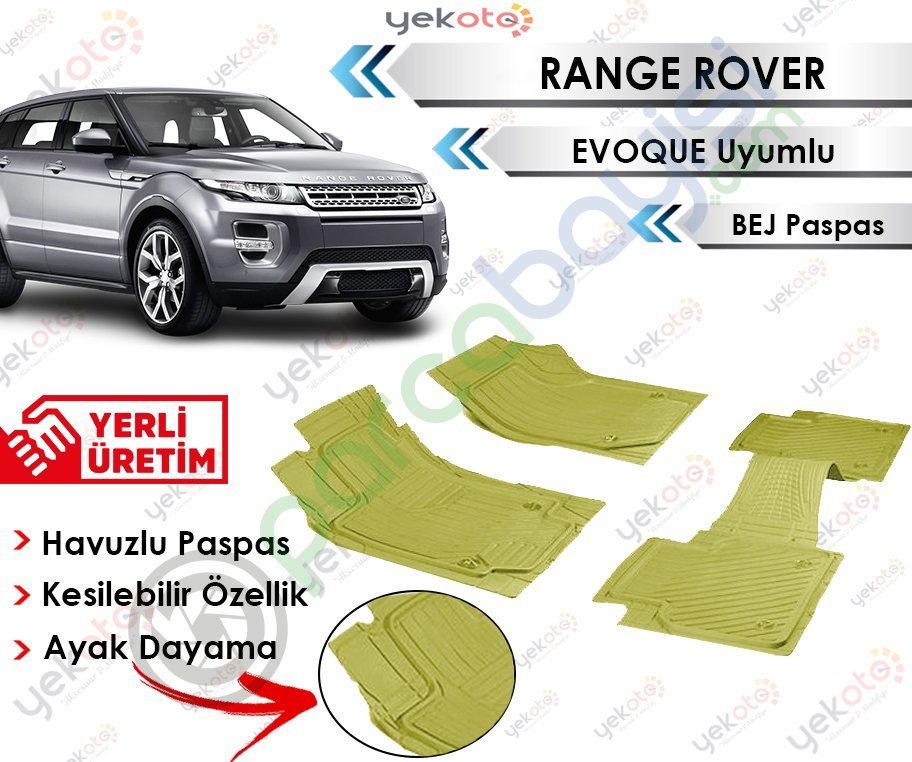 Range Rover Evoque Uyumlu Havuzlu Kesilebilir Bej Paspas