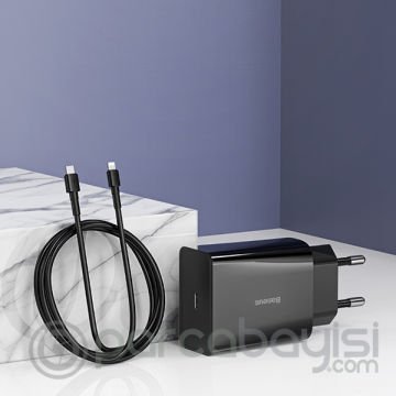 Baseus Speed Mini 18W Hızlı Şarj Adaptörü + PD İPhone Şarj Kablosu 1 Metre