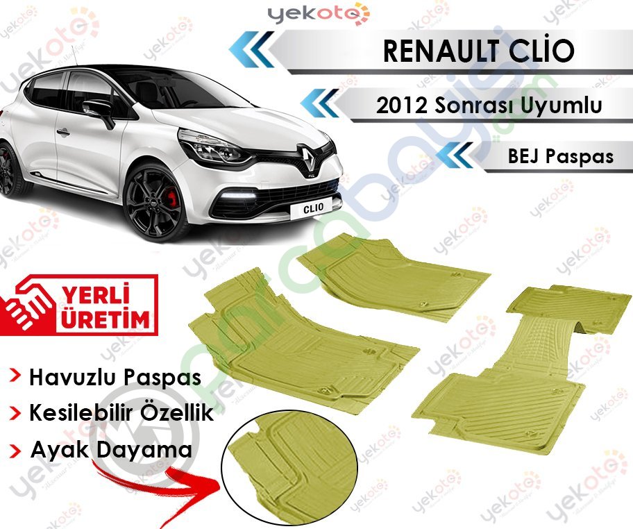 Renault Clio 2012 Sonrası Uyumlu Havuzlu Kesilebilir Bej Paspas