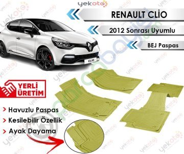Renault Clio 2012 Sonrası Uyumlu Havuzlu Kesilebilir Bej Paspas