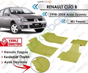 Renault Clio B 1998-2004 Arası Uyumlu Havuzlu Kesilebilir Bej Paspas