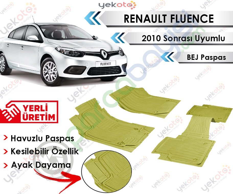 Renault Fluence 2010 Sonrası Uyumlu Havuzlu Kesilebilir Bej Paspas