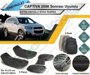 Chevrolet Captiva 2006 Sonrası Uyumlu Extra Havuzlu Kesilebilir Siyah Paspas
