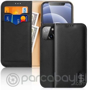 Dux Ducis iPhone 13 6.1 Kılıf Mıknatıslı Cüzdanlı Deri Kılıf Hivo Series