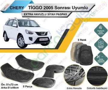 Chery Tiggo 2005 Sonrası Uyumlu Extra Havuzlu Kesilebilir Siyah Paspas