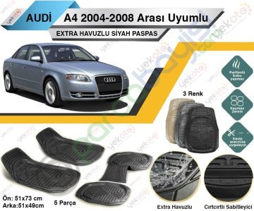 Audi A4 2004-2008 Arası Uyumlu Extra Havuzlu Kesilebilir Siyah Paspas
