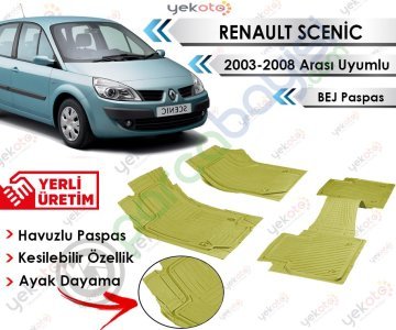 Renault Scenic 2003-2008 Arası Uyumlu Havuzlu Kesilebilir Bej Paspas