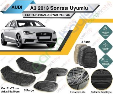 Audi A3 2013 Sonrası Uyumlu Extra Havuzlu Kesilebilir Siyah Paspas