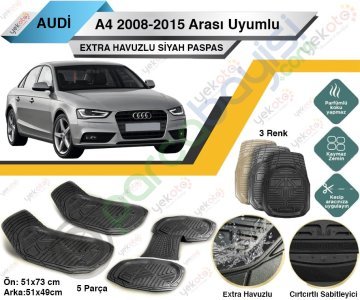 Audi A4 2008-2015 Arası Uyumlu Extra Havuzlu Kesilebilir Siyah Paspas