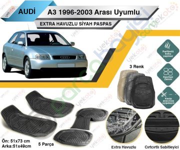 Audi A3 1996-2003 Arası Uyumlu Extra Havuzlu Kesilebilir Siyah Paspas