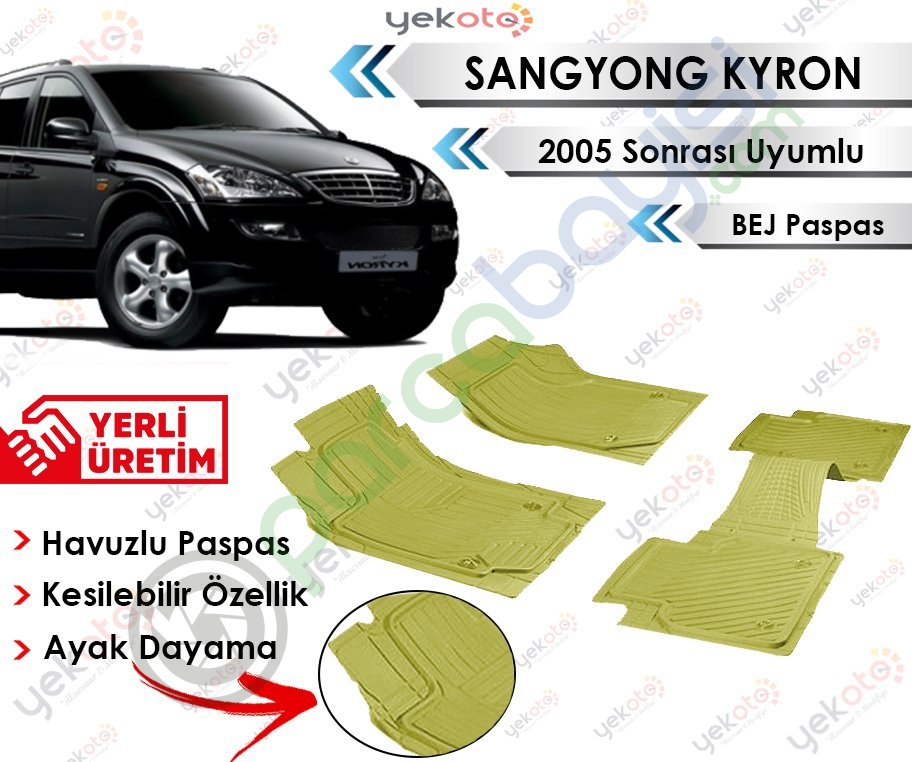 Sangyong Kyron 2005 Sonrası Uyumlu Havuzlu Kesilebilir Bej Paspas