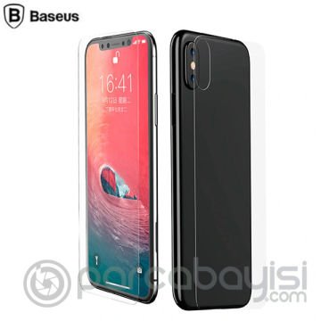 Baseus İPhone XS Max 6.5 Ön Arka Full Kaplama Şeffaf Kırılmaz Cam Koruyucu 0.3mm