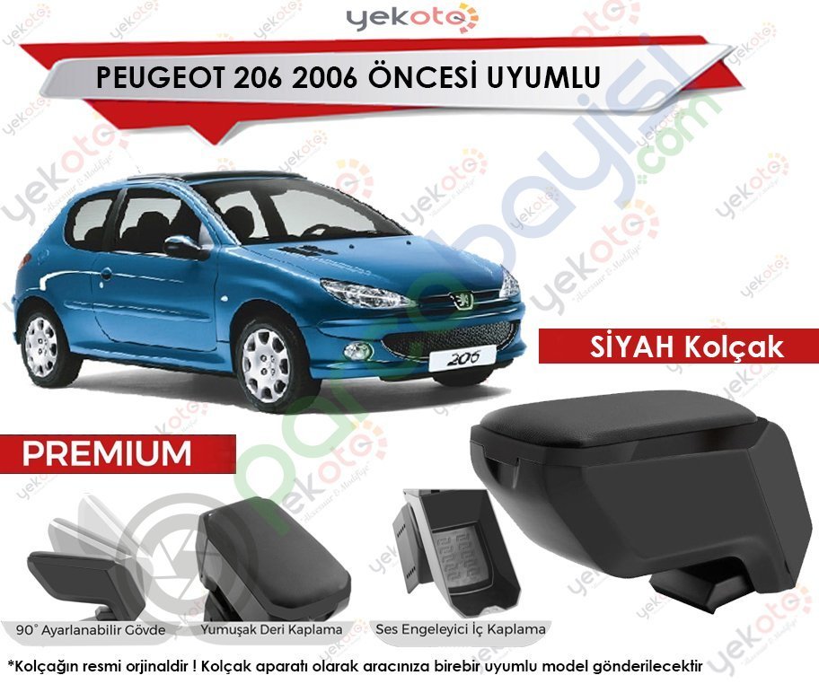 Peugeot 206 2006 Öncesi Uyumlu Siyah Kolçak Kol Dayama Ultra Kaliteli